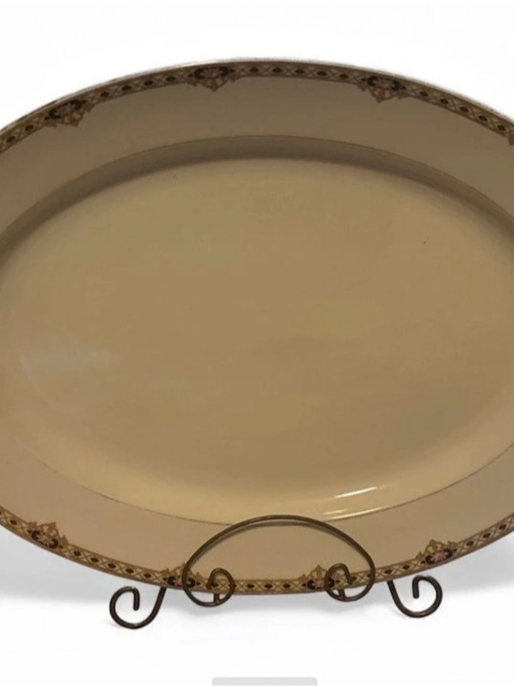 Brown Oval Decorative Serving Platter with Stand